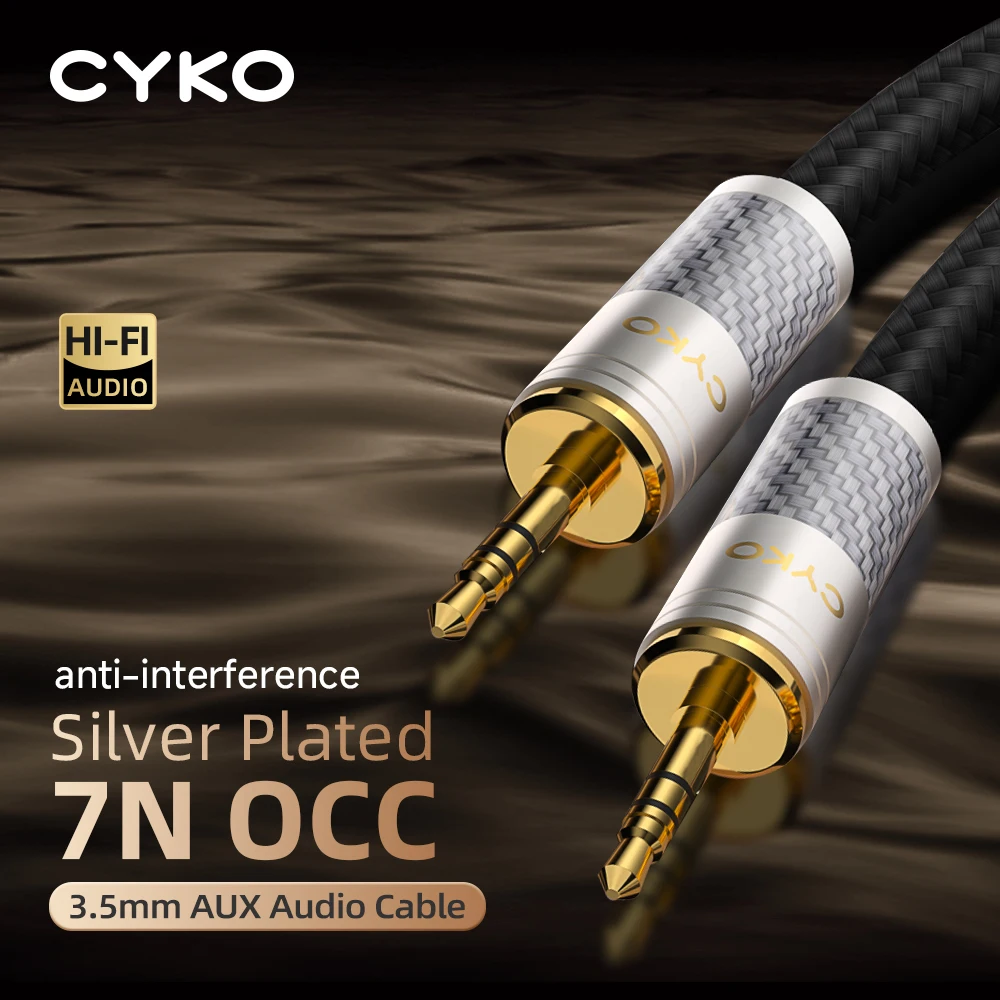 CYKO AUX Cable hifi Jack 3.5mm Audio Cable 7N OCC Speaker Cable for Samsung Xiaomi Redmi Headphones Car AUX Cord Headphone Cable