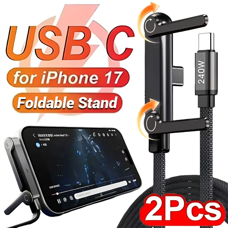 2-1-pecas-cabos-usb-tipo-c-de-Angulo-reto-240w-com-carregamento-rapido-e-suporte-integrado-para-celular-para-iphone-17-16-15-pro-max-samsung