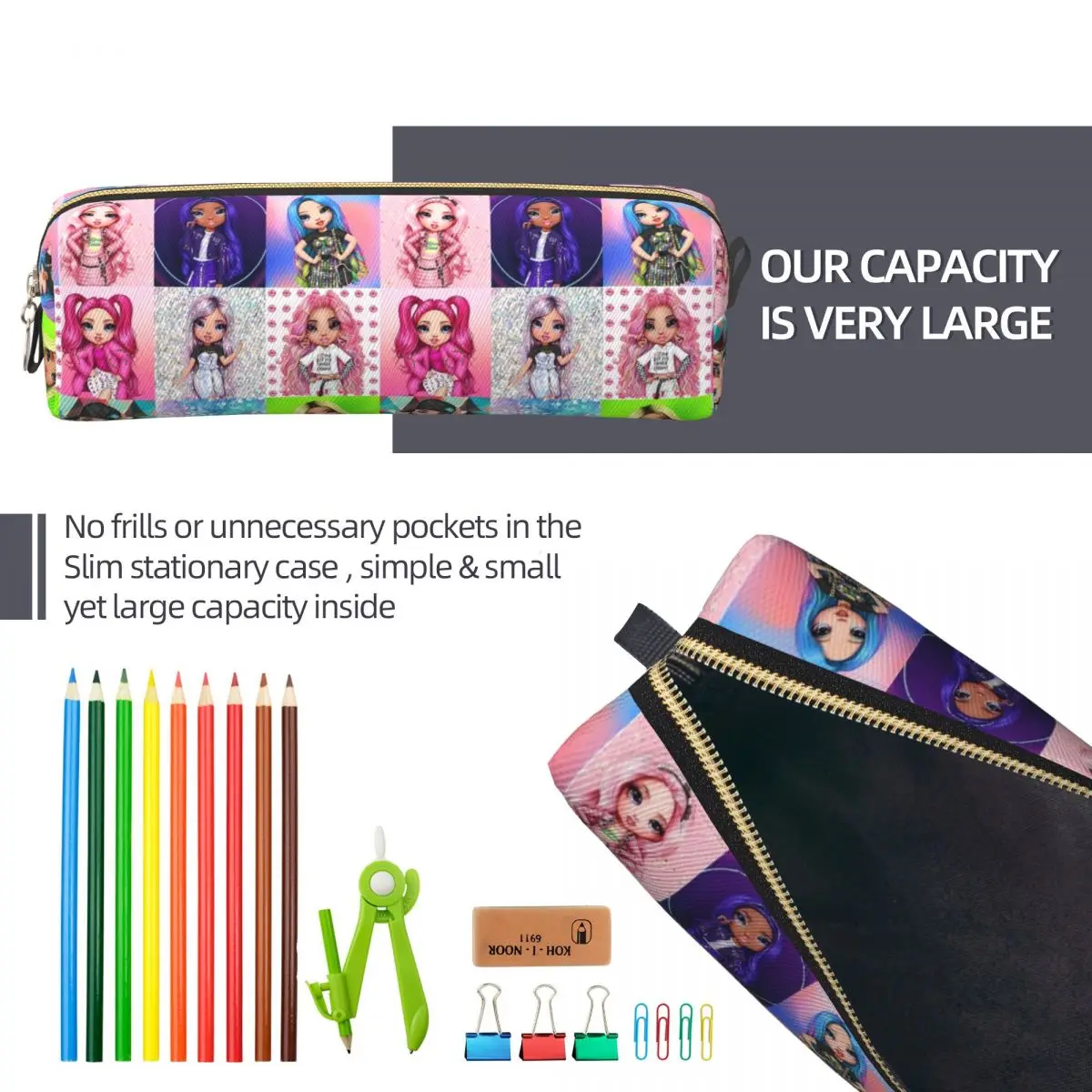 레인보우 하이 웨이브 연필 케이스 연필 상자 펜 홀더 학생 대형 저장 가방 학생 학교 선물 문구