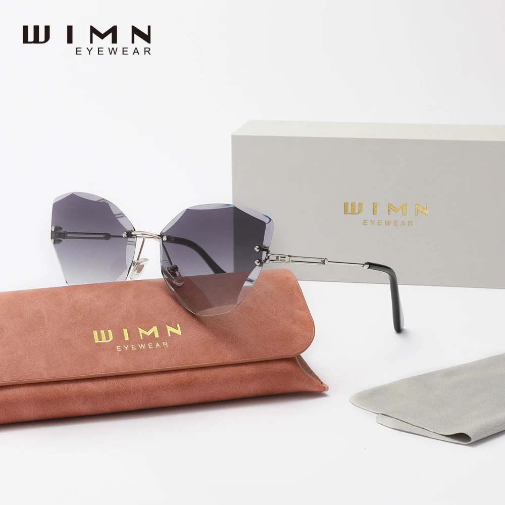 Genuine WIMN Design Rimless Sunglasses Women Gradient Driving Sun Glasses Clear Vintage Eyewear UV400 Accessories