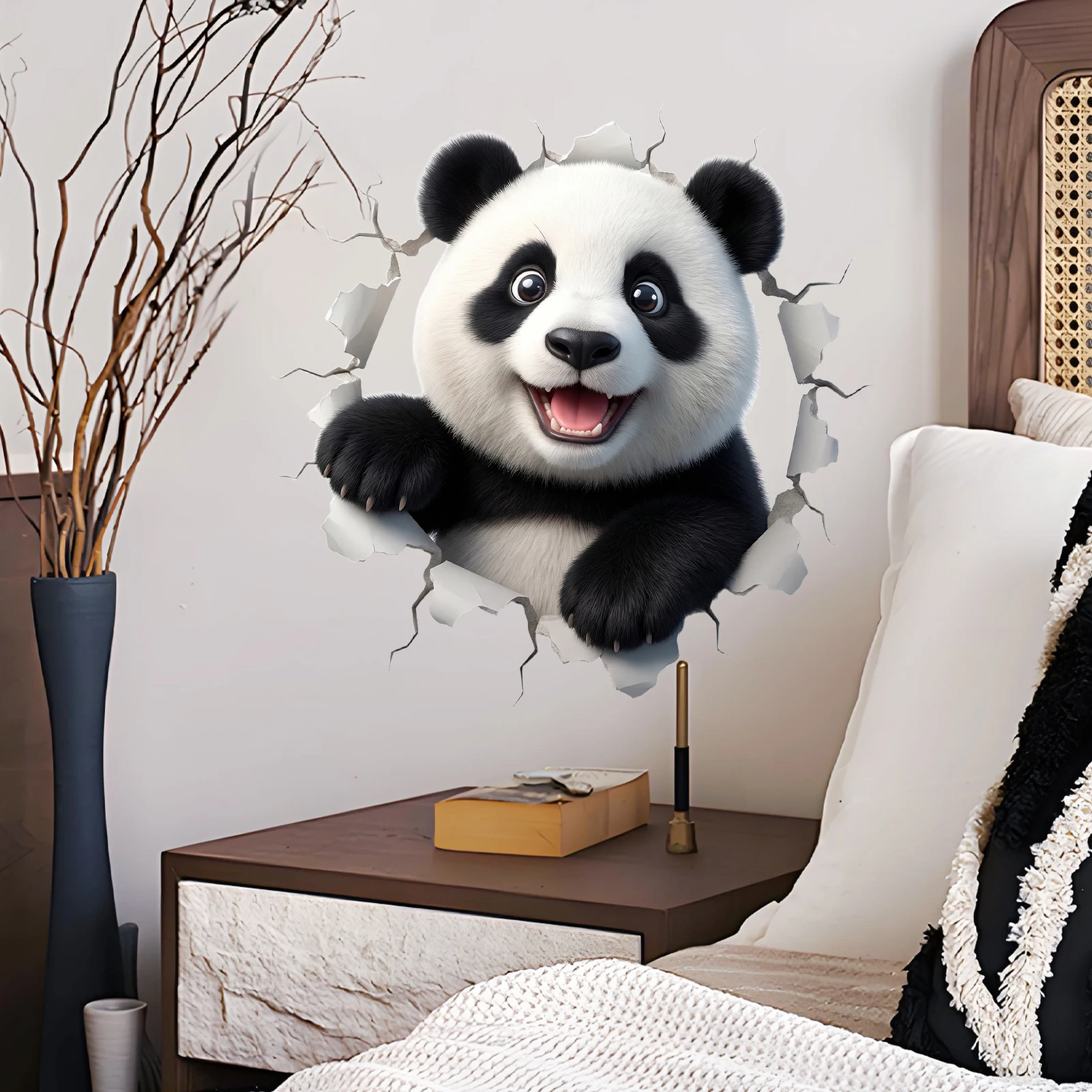 Panda Wall Stickers, Cute Panda Breaking Wall Decals, Removable Realistic Animal Themed Home Decor