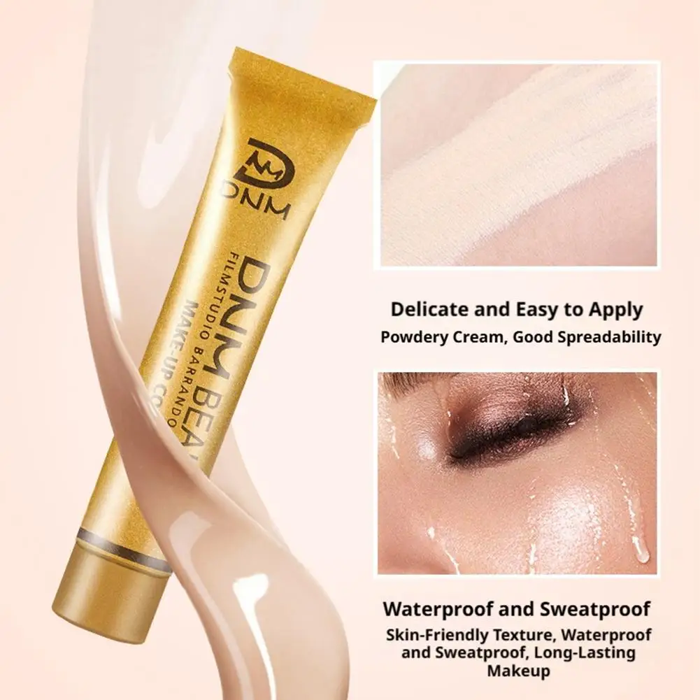 Long Lasting Small Gold Tube Concealer Smudge-Proof Full Coverage for Acne Marks Dark Circles Photogenic Makeup Base for Women