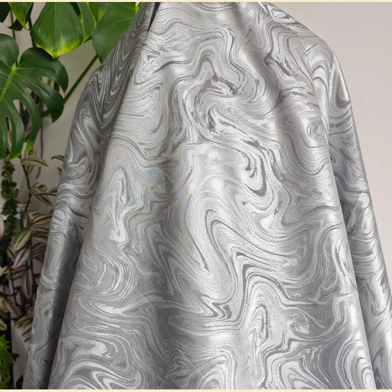 

Silver Grey Jacquard Curtains Fabric Handmade for Sewing Home Irregular Wave Texture Designer Fashion Christmas Crafts Material