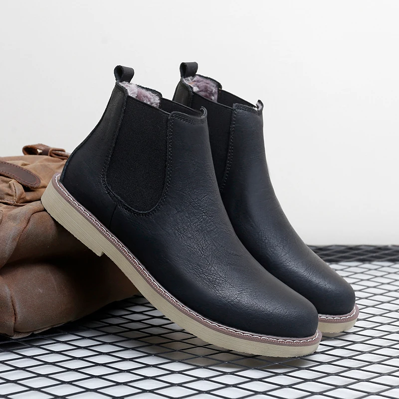 Men Plus Size New High Top Retro Casual Style Chelsea Boots Simple Comfortable Warm Lazy Boots