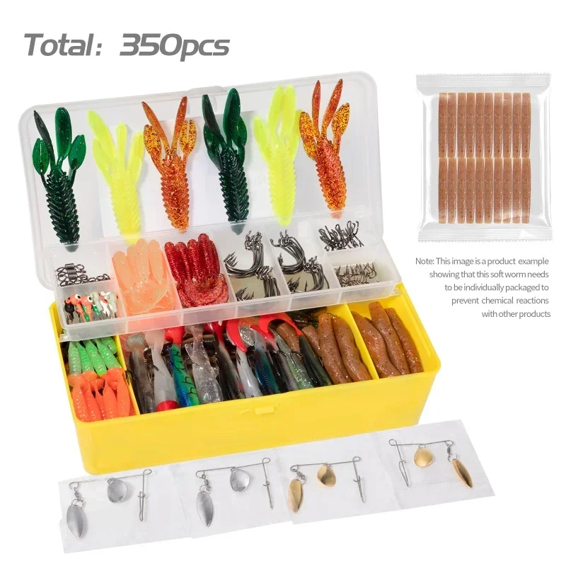 

350PCS Fishing Lures Set Freshwater Soft Silicone Bait Kit Artificial Wobbler Metal Jig Spoons Hook Fishing Accessories Tackles
