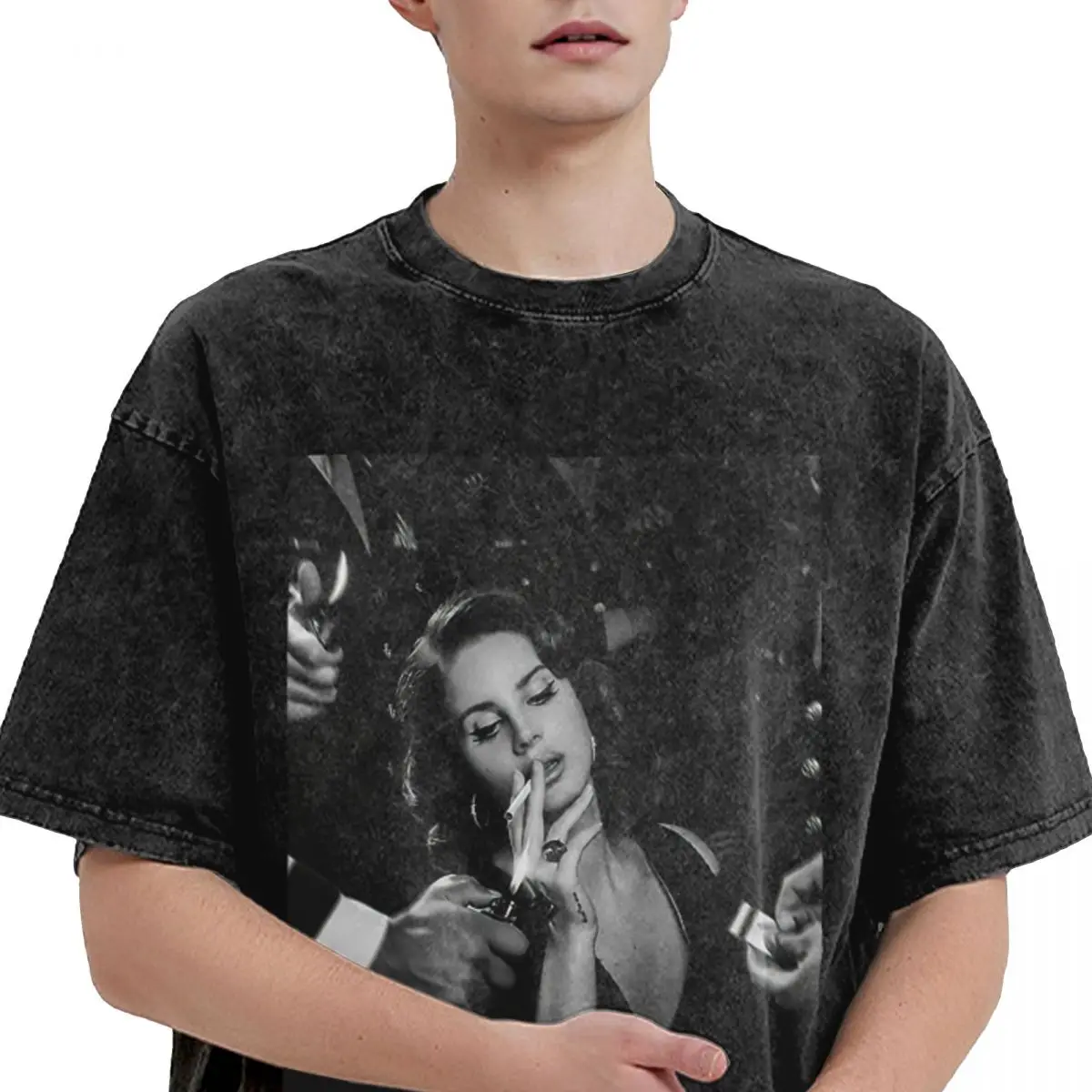 The Smoke Lana Del Rey Washed T Shirt Streetwear Hip Hop Vintage T-Shirt Tees for Men Women Short Sleeve Harajuku Printed