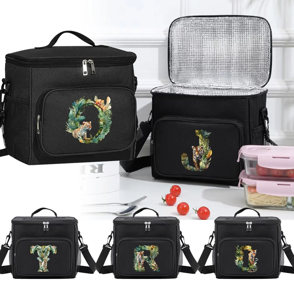 

Insulated Lunch Bags Cooler Handbag Thermal Organizer Box for Student Waterproof Camping Storage Boxes Jungle Tiger Letter Print