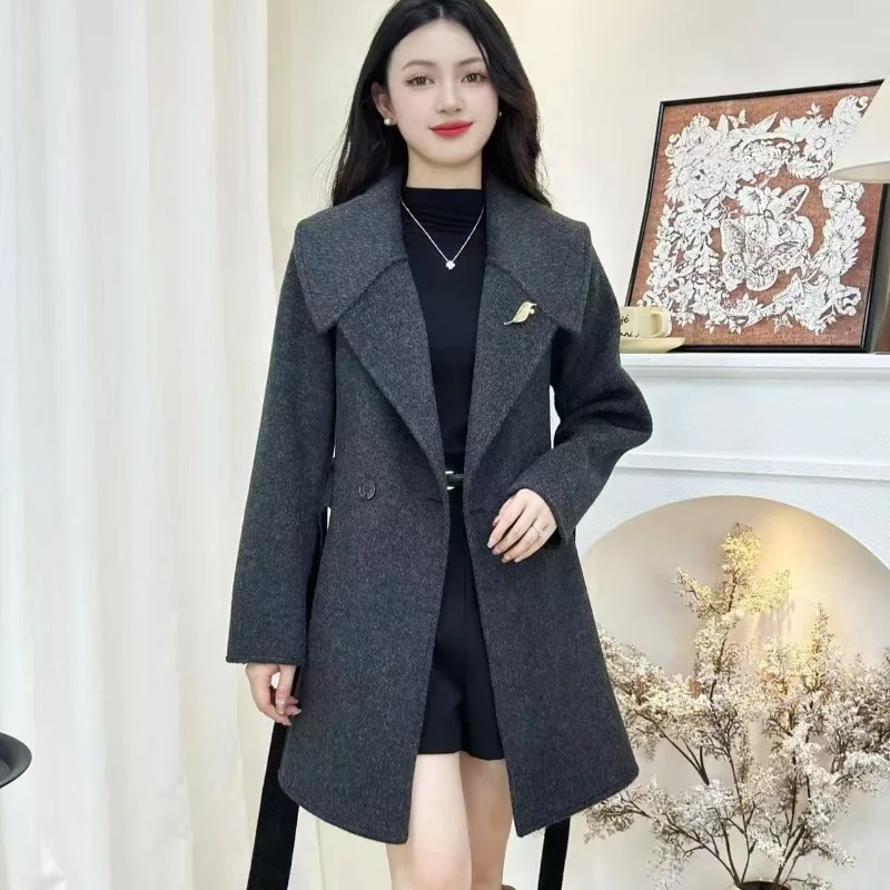 

High-quality New Women Long Double-sided Woolen Coat Autumn Winter Warm Wool Jacket Female Korean Windproof Parker Overcoat Belt