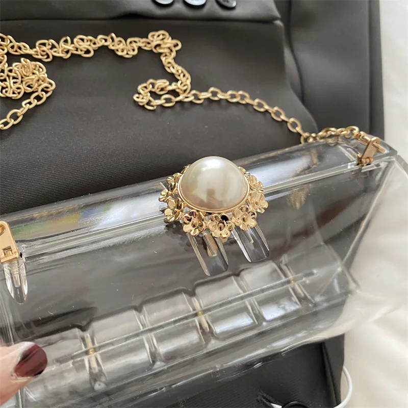 Acrylic Chain Transparent Box Jelly Bag Individual Hexagon Clear PVC Women Handbags Mini Designer Evening Crossbody Tote Bags