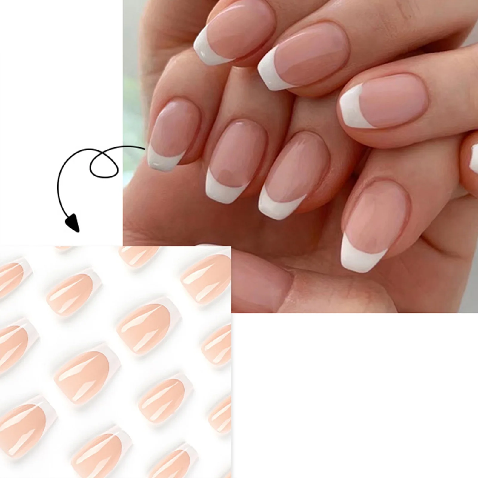 French White Tips Fake Nails ABS Material Gentle to Nails & Skin Nails for Finger Decoration Home Nail DIY