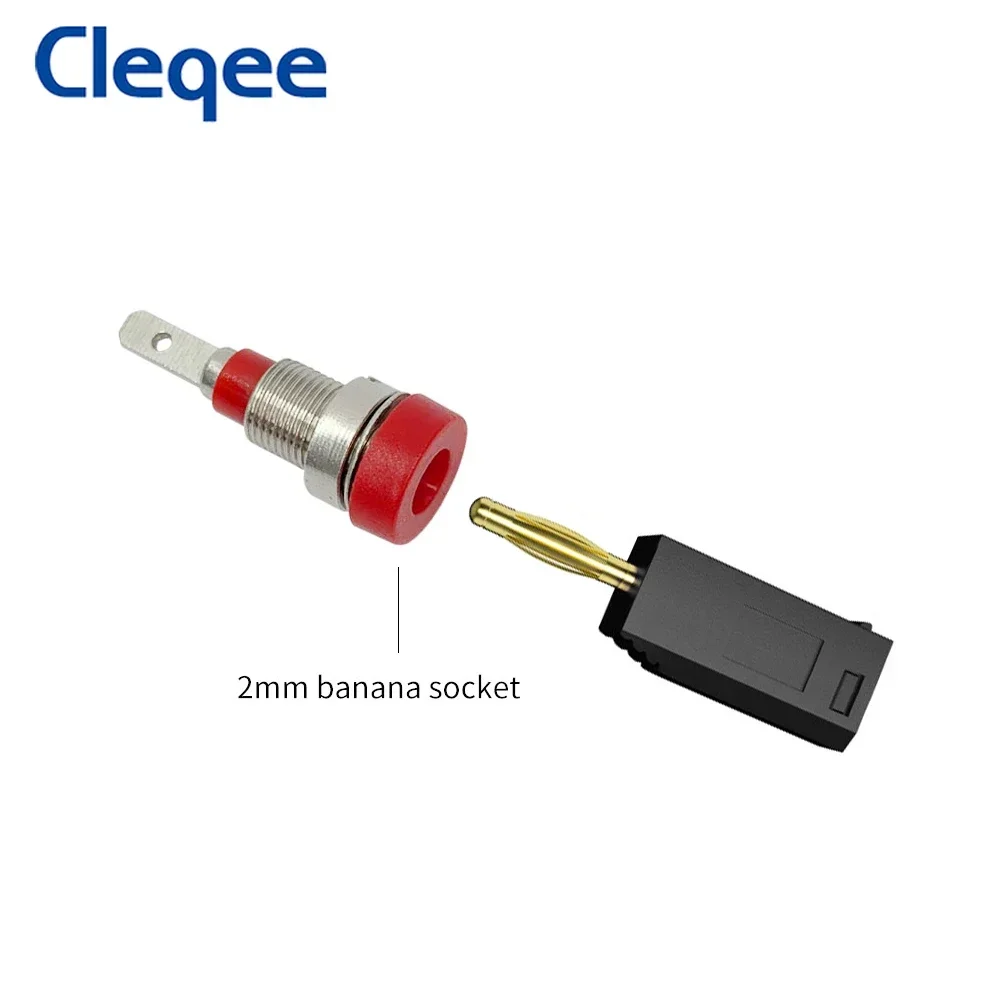 Cleqee P3012 10Pcs 2Mm Banana Plug Jack Vergulde Koperen Stapelbaar Banana Plug Connector Voor Binding Post Test probes 5 Kleur