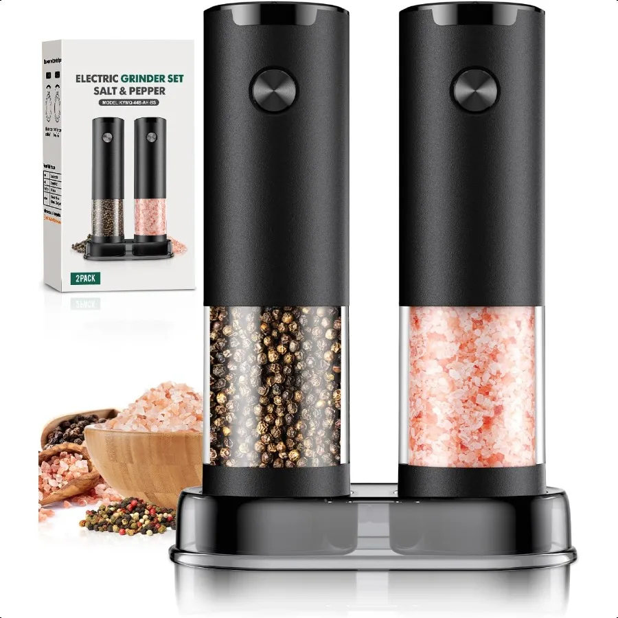 

Electric Salt and Pepper Grinder Set Automatic Battery Pepper Mill Shakers Adjustable Coarsen Easy Filling Upgraded Larger Capa
