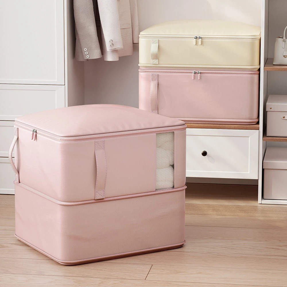 Foldable Compression Storage Box Large Capacity Fabric Quilt Blanket Organizer Visible Window Handbag Clothes Bedding Storage