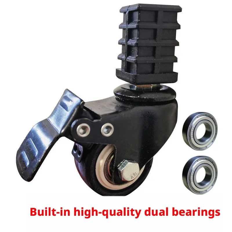 4 Pcs/Lot Square Silent Wheel Roller Foot Fittings Square Tube Sleeve Type Bedroom 25MM Wardrobe Load-bearing Polyurethane Brake