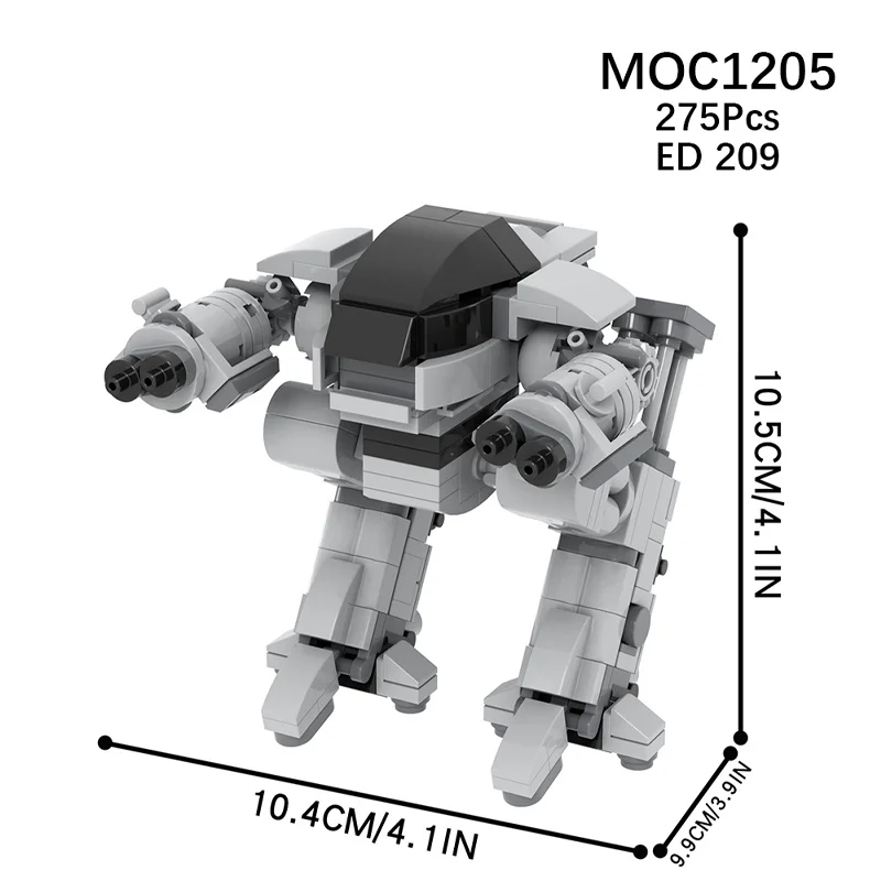 MOC 305 Pieces ED-209 Robot Building Blocks Suit High-Tech Weapon Battle Mech Assembly Bricks Toys Adult Children Birthday Gifts