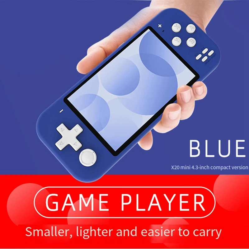 X20 มินิคอนโซลเกมอาเขต 4.3 นิ้วหน้าจอ HD คอนโซลแบบพกพา 8GB มินิเกมเครื่องทนทานใช้งานง่ายสีฟ้า