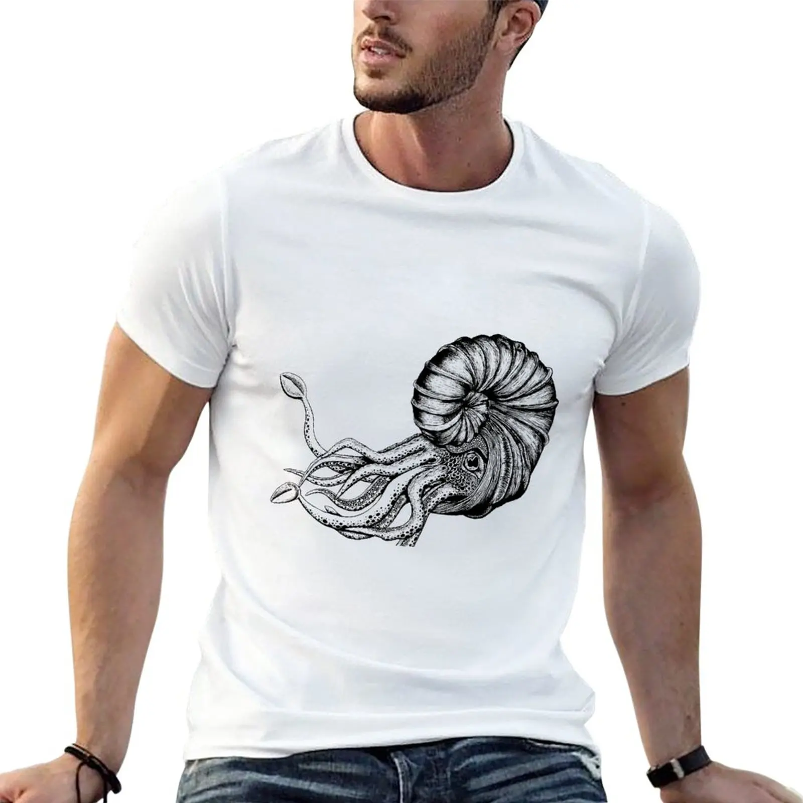 New Ammonite Illustration T-Shirt Aesthetic clothing t-shirts man vintage clothes sweat shirts mens t shirt graphic