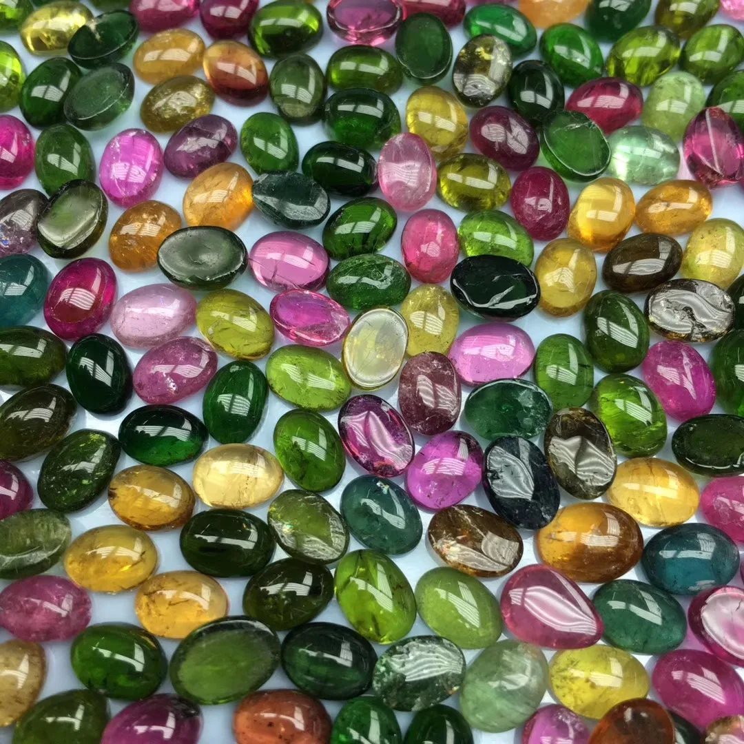 Wholesale 20pcs/lot Mixed Natural  Multi Tourmaline Bead Cabochon 5x7mm Oval Gemstone Ring Face For jewelry DIY