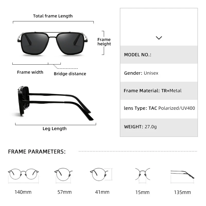 MIZHO Brand Tony Stark Iron Man Sunglasses For Men Driving Fashion COOL High Quality Driving Polarized Sun Glasses UV Protection