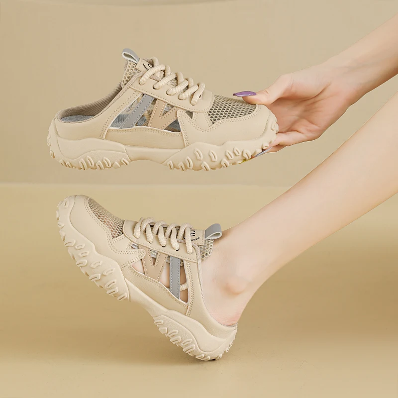 2026 New Summer Women Mesh Slip On Mule Slippers, Breathable Trend Versatile Fashion Casual Thick Sole Slides