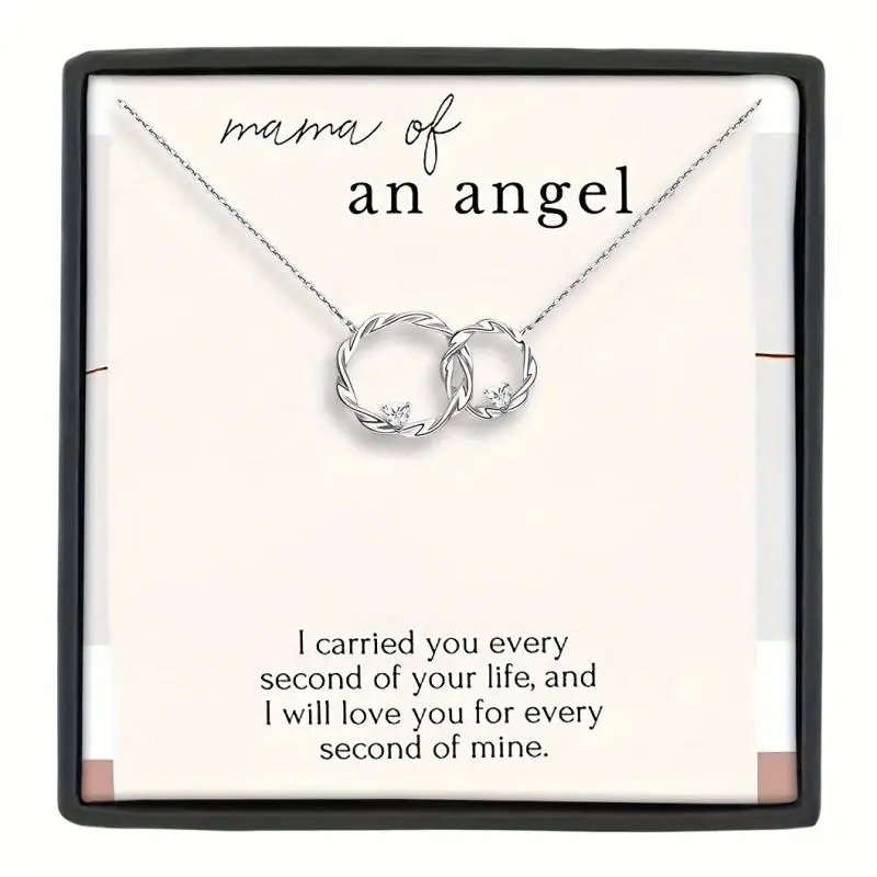 Angel Mother Necklace - Copper Inlaid Zirconium Necklace Chain For Men And Women- Gift Card With Text And Gift Box Packaging