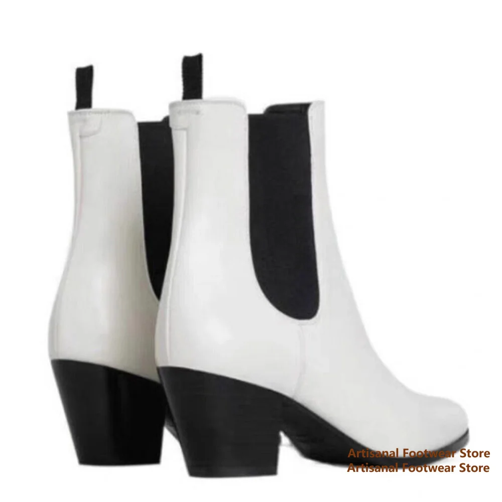 

White Chelsea Boots Men's Leather Pointy Toe High-Heeled Short Boots High-Top Boots Designer Style Handmade Men's Booties