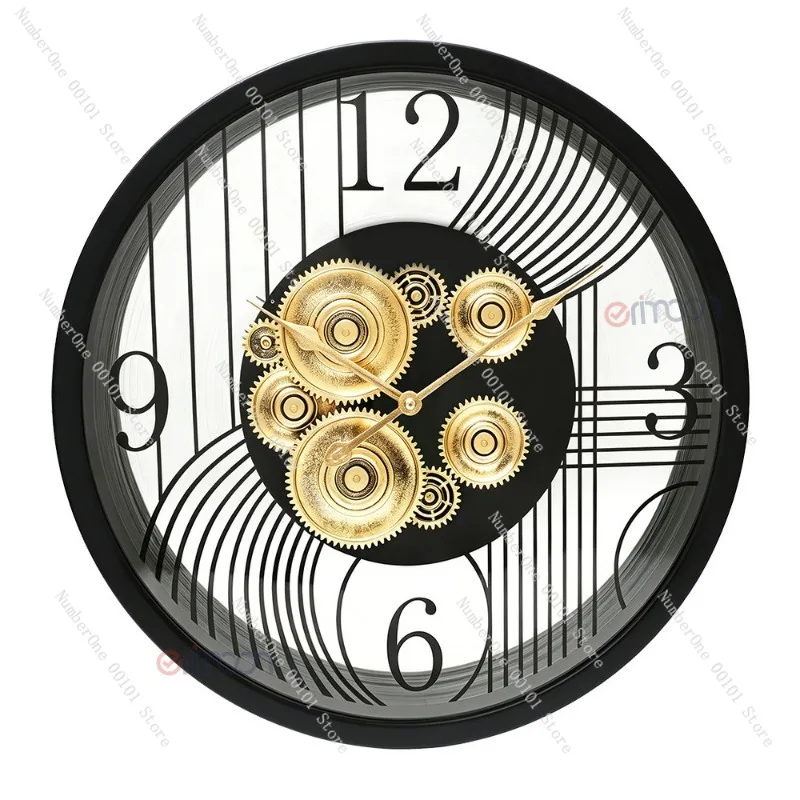 Mid Century Vintage Gear Wall Clock Round Industrial Decorative Clock For Bar Living Room Wall Decoration