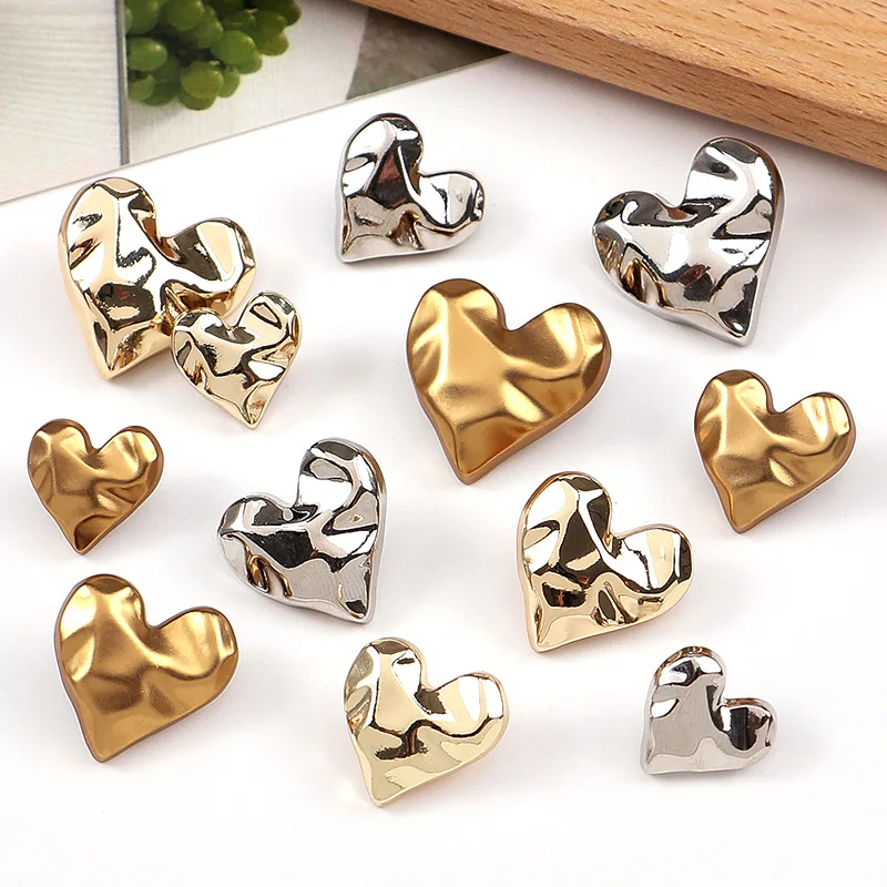 

15Pcs/lot 15-23mm Gold and silver heart-shaped irregular metal buttons coat suit alloy hand sewn buttons N731