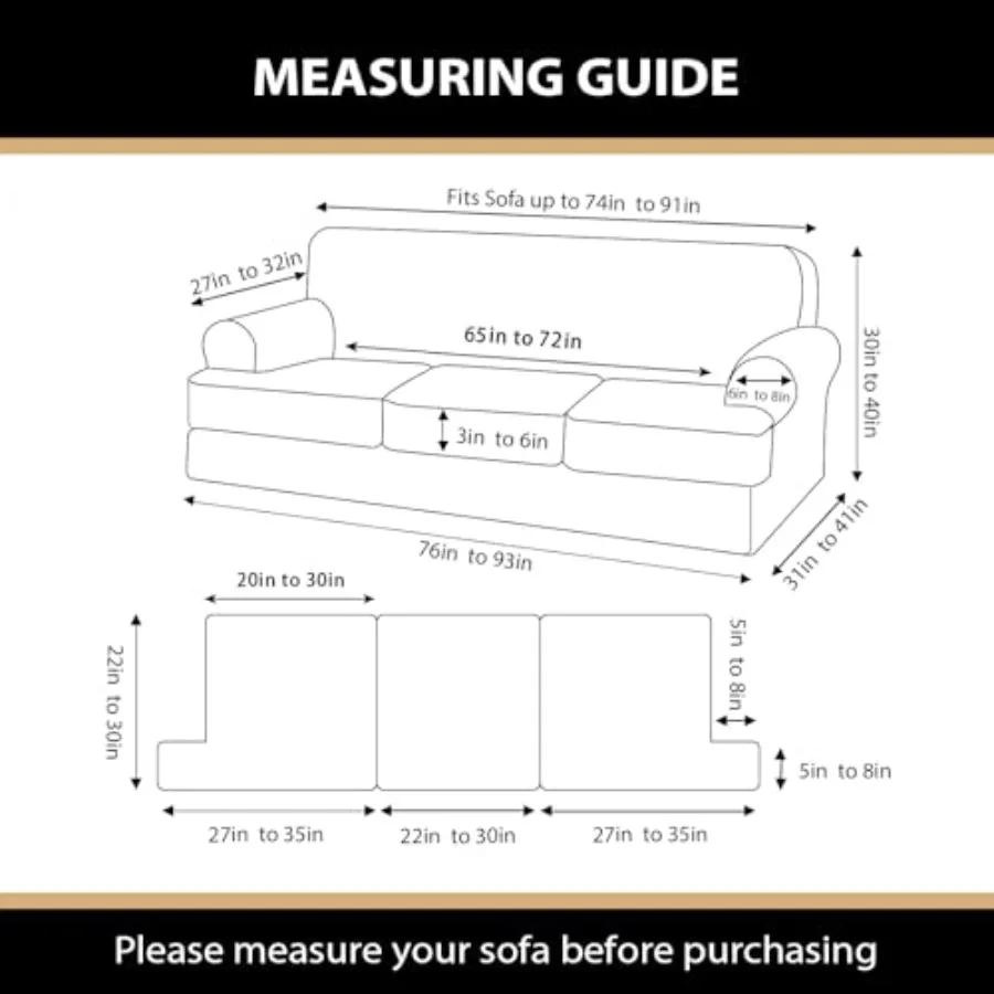 4 Pcs T Slipcovers Stretch Couch Slip Cover for Couch, Machine Washable for Living Room,s