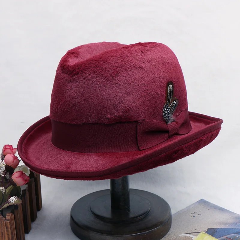Hamburg Hat New Hat Women\'s Winter British Rabbit Hair Imitation Retro Versatile Mink Fur Top Hat Fashion Men and Women