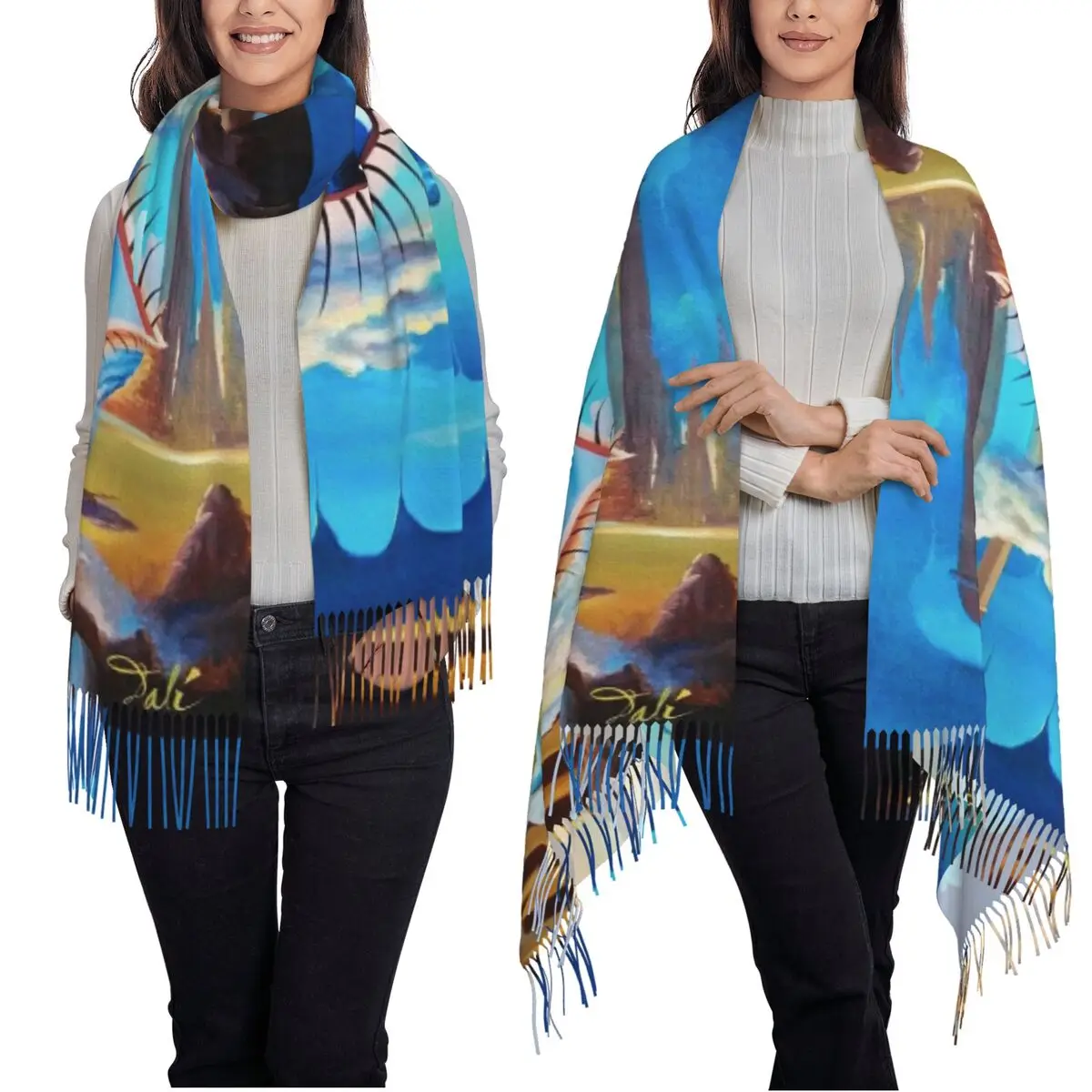 Bufanda de Salvador Dali, bufandas con borlas para mujer, chales y chales suaves y cálidos, chal largo para otoño e invierno