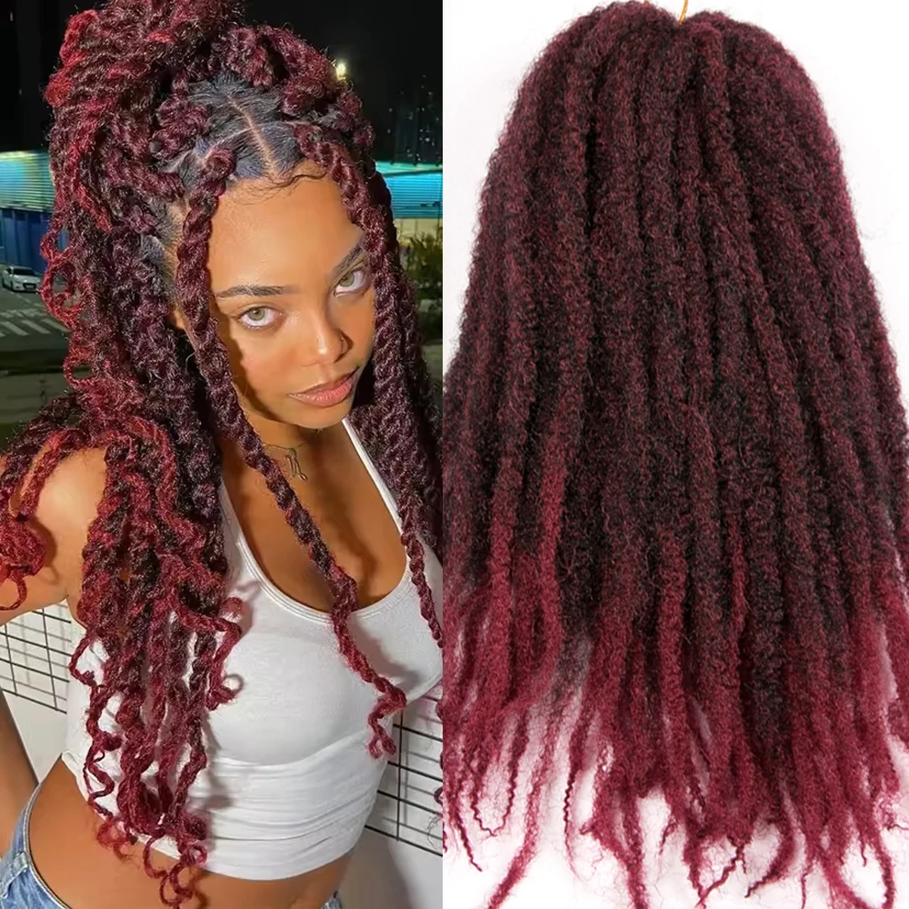 

VERVES Afro Kinky Braiding Hair 18 inch Synthetic Burgundy Ombre Afro Crochet Marley Braids Hair Extensions 30 strands/pack