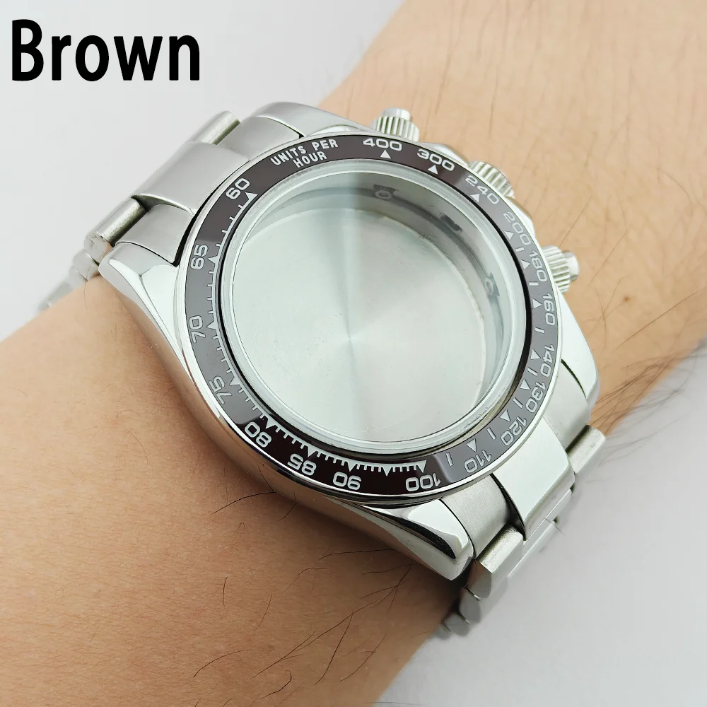 VK63 Case 39mm Sapphire Glass Silver Watch Case Fit For Daytona Style VK63 Quartz Movement Watch Accessories 20mm Bands ﻿