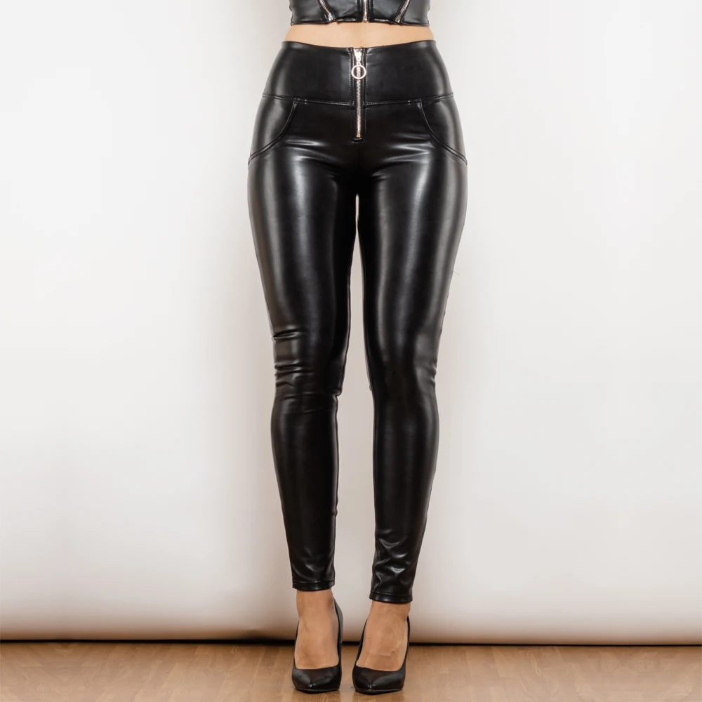 Shascullfites Melody Women's Leather Pants Pencil Black Tight Pu Faux Leather Pants Solid Zipper Classic Leather Slim Trousers