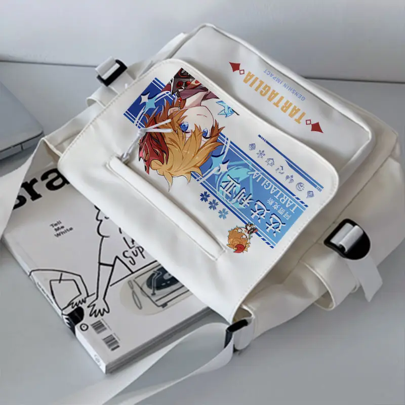 Cute Genshin Impact Single Shoulder Hu Tao Klee Merchandise Large Capacity Canvas Crossbody Bag For Students Unisex Versati