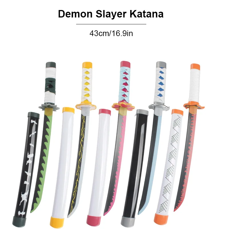 Anime Cosplay Katana 43cm/16.9in Rekwizyty do kostiumów świątecznych Shinobu biały Kyoujurou Giyuu Plastikowy miecz-zabawka z oryginalnym wzorem