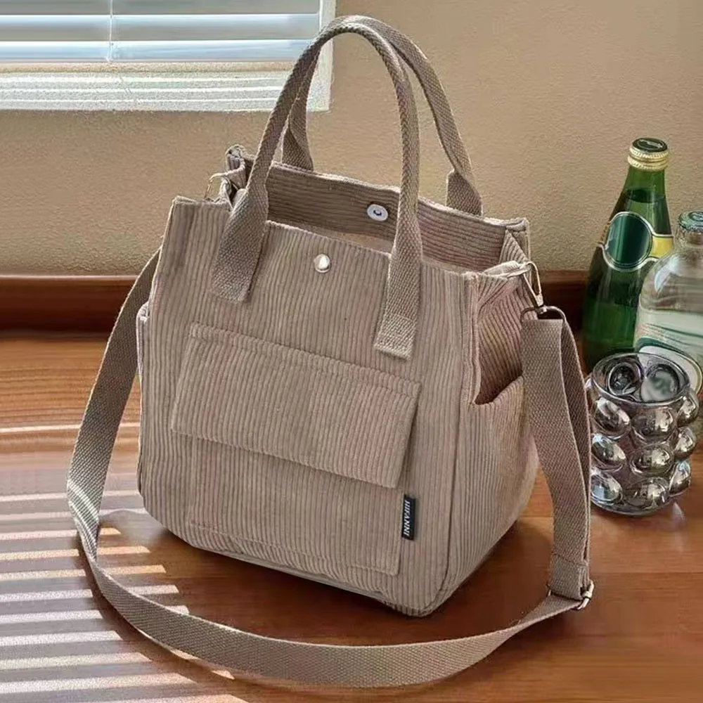 

Solid Color Single Shoulder Bag Multi Pocket Corduroy Messenger Bags Large Capacity Simple Versatile Crossbody Bag for Women
