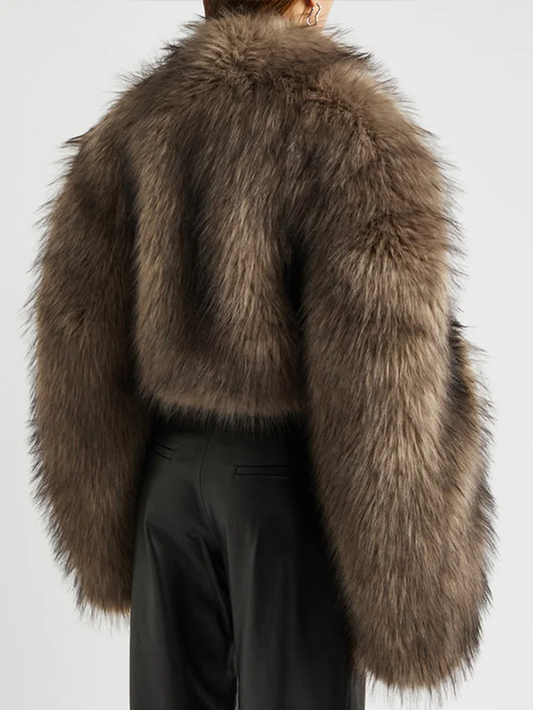 Casual Fluffy Faux fur Short Women\'s Coats Loose Warm Long Sleeved Jackets Female Autumn Winter High Street Luxury Overcoats 