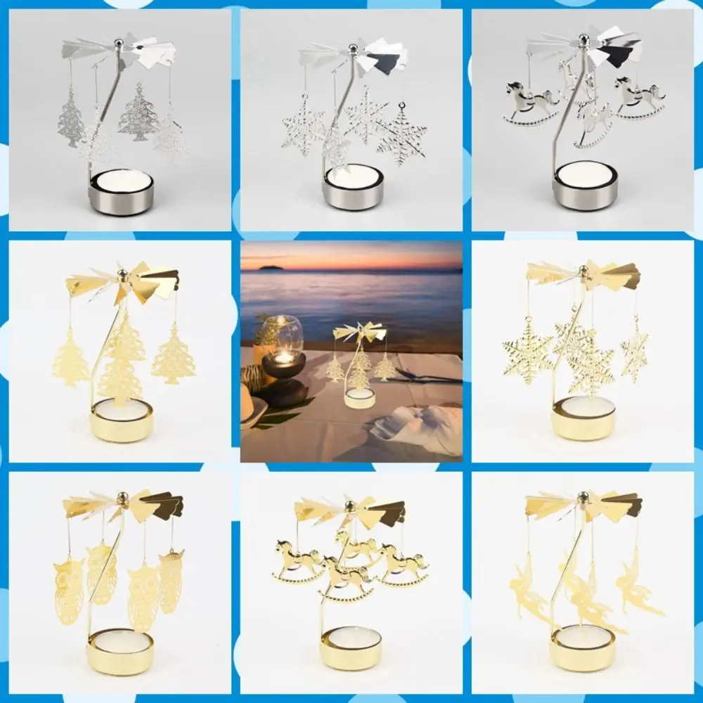 Metal Rotating Spinner Carousel Candle Tea Light Holder Table Rotating Transfer Windmill Decoration Home Elegance Candle Holder
