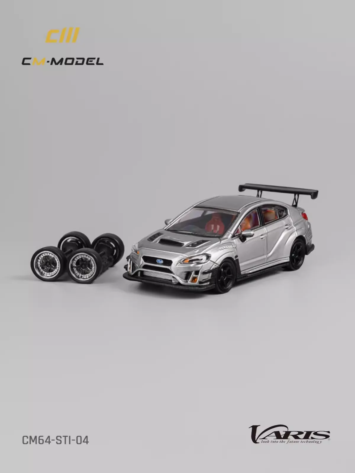 CMModel 1/64 STI Varis Widebody Diecast With replacement wheel Metallic silver