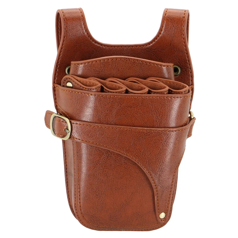 多機能 1 PC 黒牛革ヘアシザーバッグクリップバッグ理髪理髪シザーホルスターポーチホルダーケースとベルト