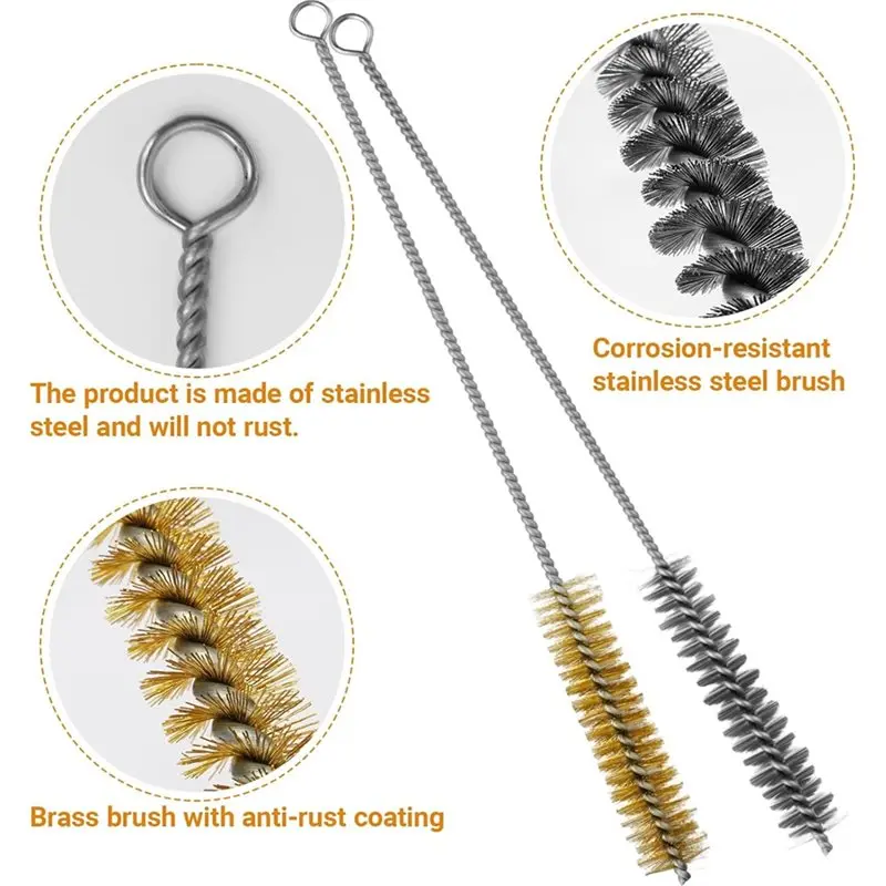 AA81-مستديرة سلك الأنابيب الأنظف 12 بوصة النحاس الفولاذ المقاوم للصدأ محرك تنظيف فرش 16 قطعة أنبوب تنظيف فرشاة مجموعة للأنابيب العميقة #3