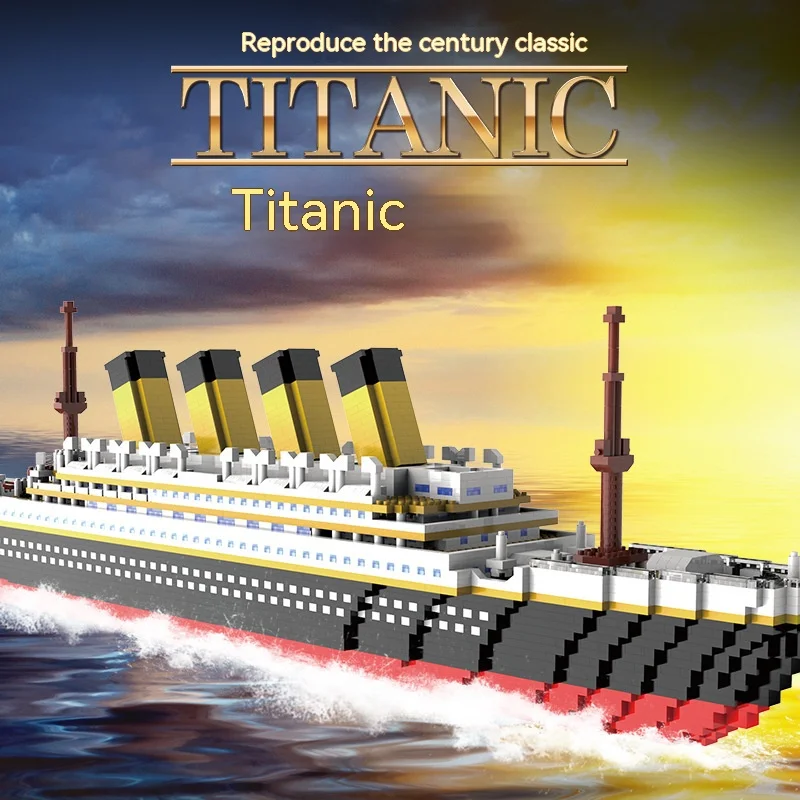 Titanic Giant Ship Boat Building Blocks Luxury Iceberg Cruise Wreck Set Micro City DIY Model Bricks Zabawki Dla Dzieci Prezent Dla Dorosłych