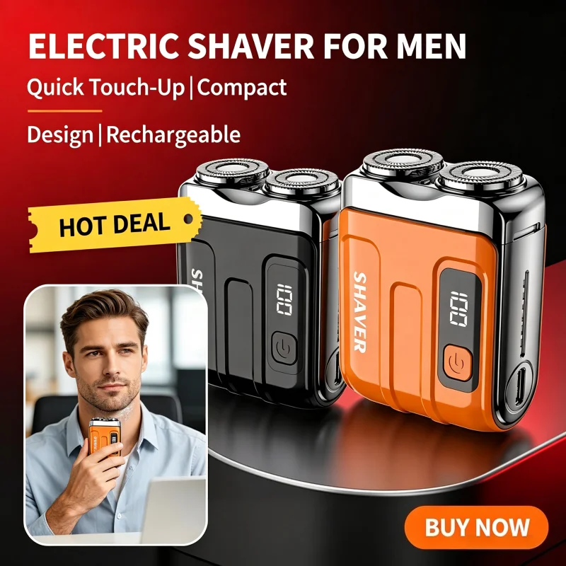 Portable Mini Electric Shaver for Men, USB Rechargeable Pocket Travel Shaver with Digital Display for Business Trip Daily Use