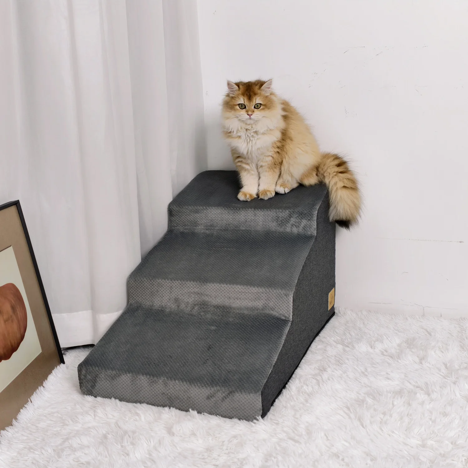 

3/4 Steps Dog Stairs Ramp with Washable Cover for Small Dogs, Non-Slip Balanced, Pet Steps for Couch Sofa