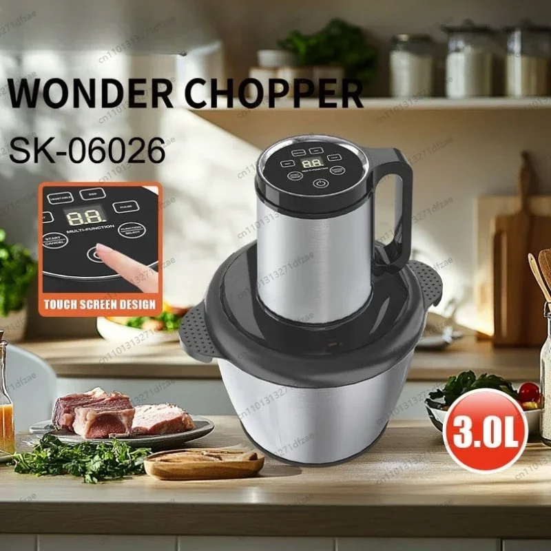 Meat Grinder Household 3L Stainless Steel Mixing Minced Meat and Cutting Vegetables Touch Screen Cooking Machine