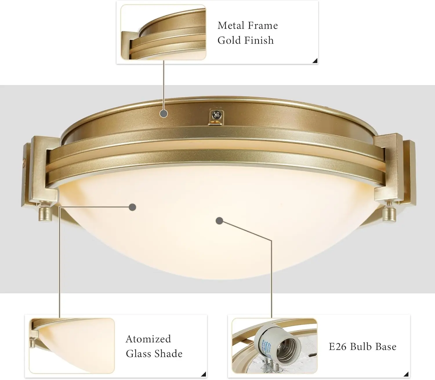 Lampada da vicino al soffitto, plafoniera da incasso da 12 pollici con paralume in vetro al latte atomizzato, paese moderno nero bianco