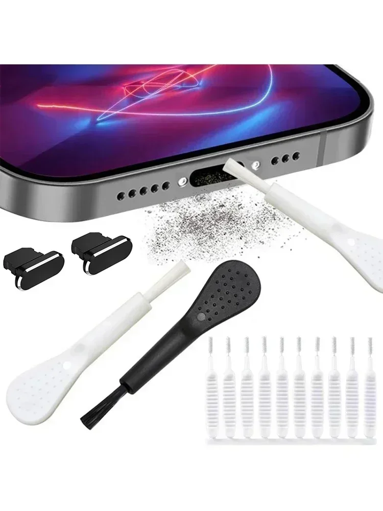 Zestaw do czyszczenia gniazda ładowania i głośnika telefonu komórkowego, zatyczka przeciwkurzowa do iPhone 16 15 14, zestaw do czyszczenia słuchawek, szczoteczka do Samsung Xiaomi — 2