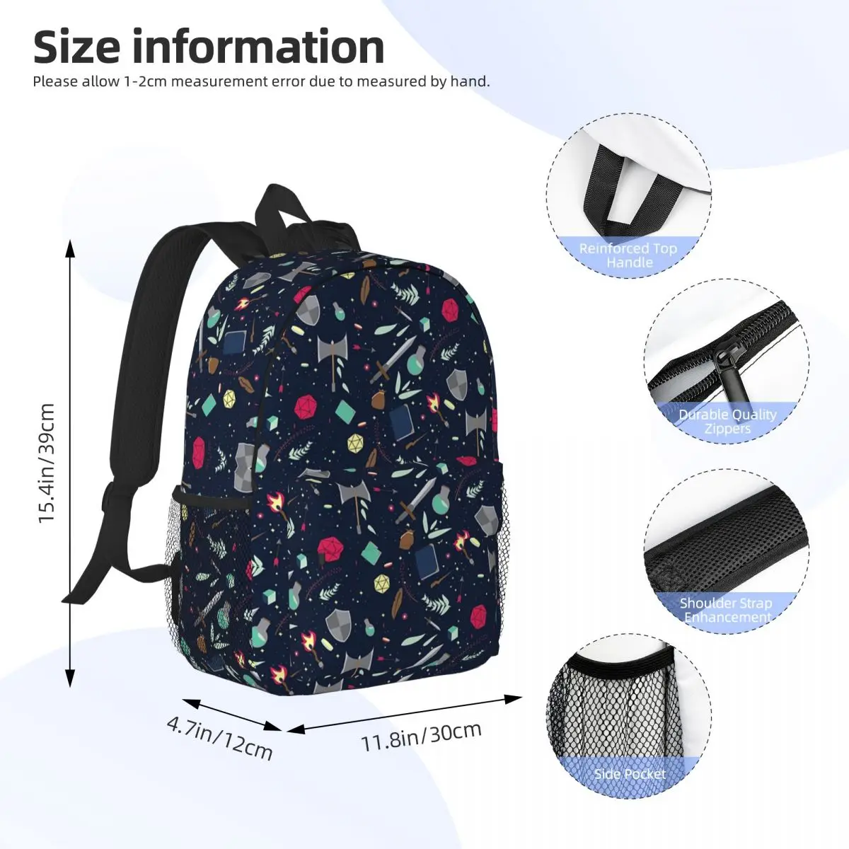 Dnd Items-mochilas con patrón para adolescentes, morral escolar de moda para estudiantes, mochila para ordenador portátil, bolso de hombro de gran capacidad