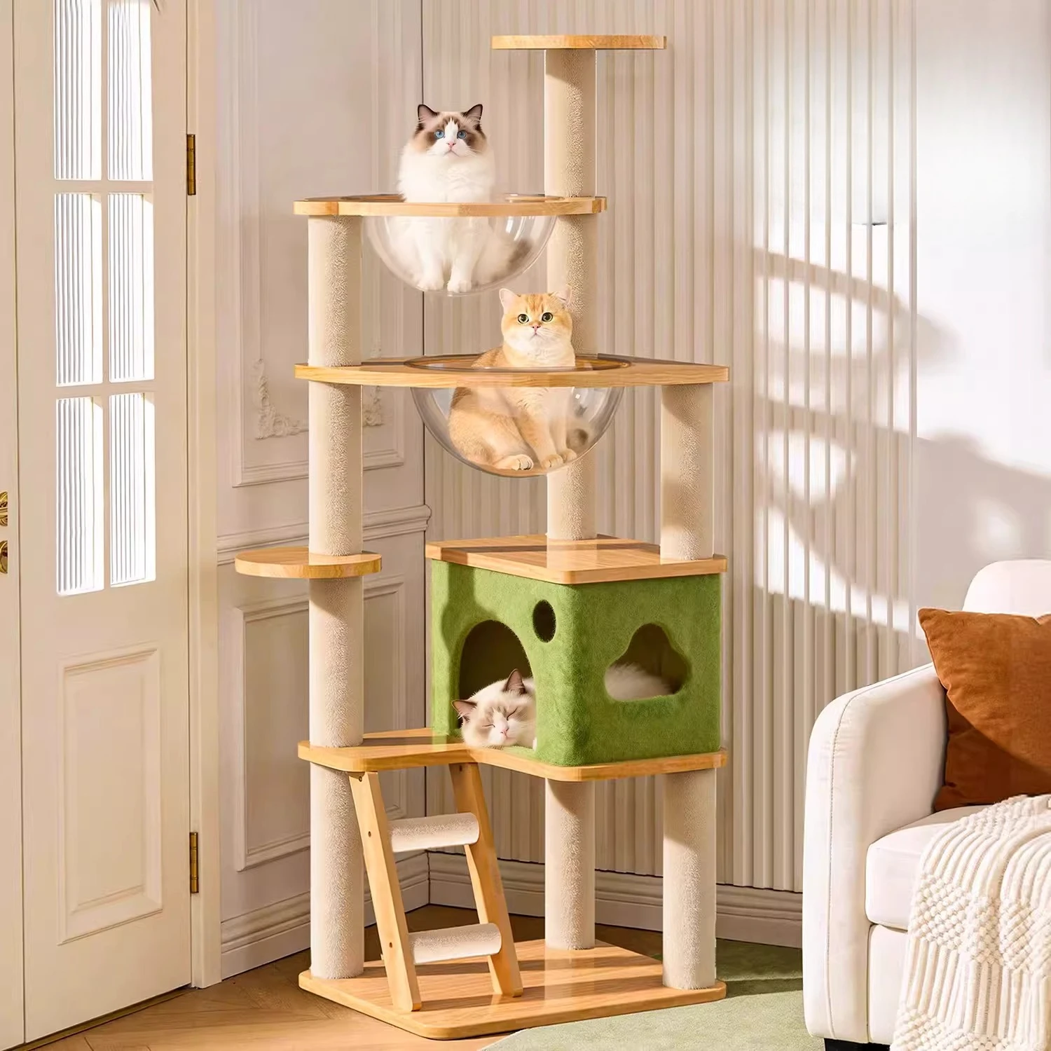 Torre de lujo para gatos con accesorios, arenero, árbol grande para interiores, castillo, rascador de gatos, artículos para gatos
